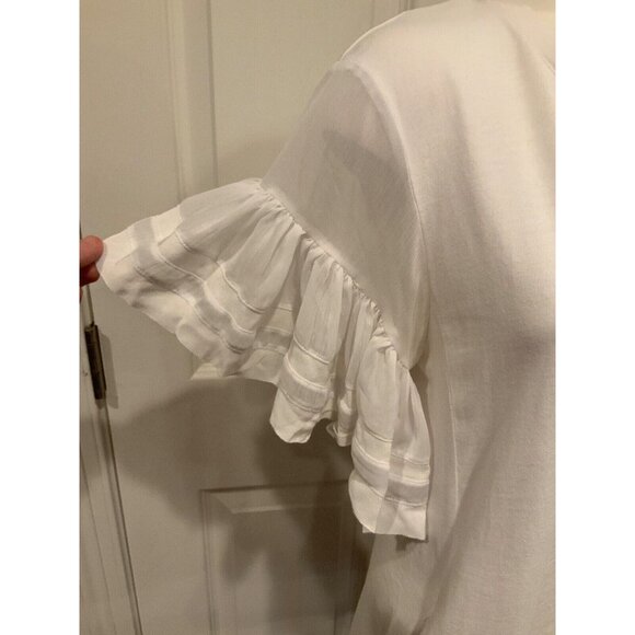 Vanessa Virginia White Shirt W/ Short Sheer Flounce Sleeves, Size Medium - Picture 3 of 8